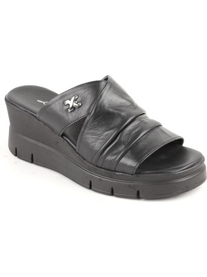 Libero L060.284 Beyaz Hakiki Deri Dolgu Topuklu Rahat Kadın Terlik