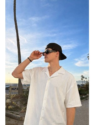 Damga Erkek Basic Polo Yaka Beyaz Yazlık Keten Gömlek