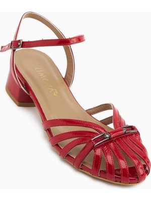 Limoya Serry Hakiki Deri Kırmızı Tokalı Kadın Sandalet