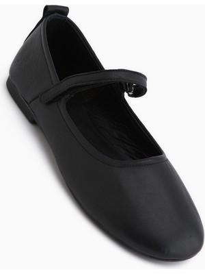 Limoya Sally Hakiki Deri Siyah Bantlı Kadın Babet