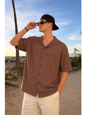 Damga Erkek Basic Polo Yaka Kahve Yazlık Keten Gömlek