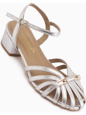 Limoya Serry Hakiki Deri Gümüş Tokalı Kadın Sandalet