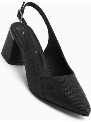 Limoya Donia Hakiki Deri Siyah Topuklu Kadın Sandalet