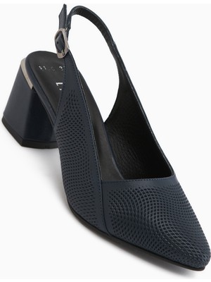 Limoya Donia Hakiki Deri Lacivert Topuklu Kadın Sandalet