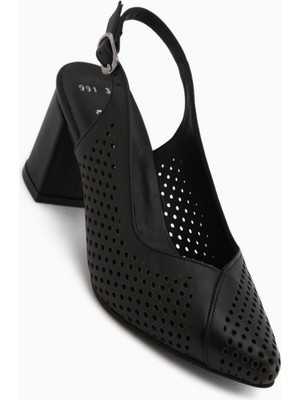 Limoya Cassie Hakiki Deri Siyah Topuklu Kadın Sandalet