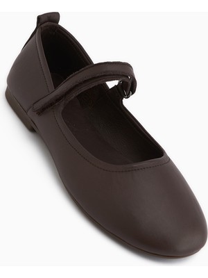 Limoya Sally Hakiki Deri Kahve Bantlı Kadın Babet