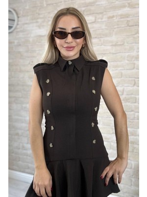 Muna Boutique Vienna Önden Gizli Fermuarlı Esnek Kumaş Elbise Kahverengi  Kadın Mini Elbise