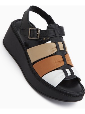 Limoya Larisa Hakiki Deri Siyah Kadın Sandalet