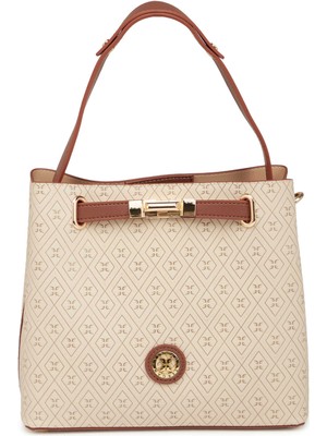 Tergan Bej Print Kadın Omuz Çantası - S26Y1PR09192-E52