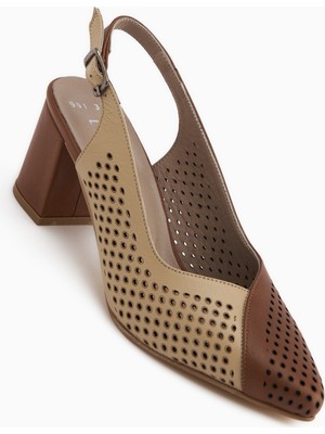 Limoya Cassie Hakiki Deri Taba Bej Topuklu Kadın Sandalet