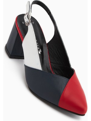 Limoya Brenda Hakiki Deri Kırmızı Lacivert Kadın Topuklu Sandalet