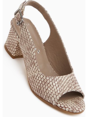 Limoya Catia Hakiki Deri Bej Yılan Desenli Kadın Topuklu Sandalet
