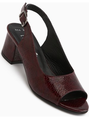 Limoya Catia Hakiki Deri Bordo Yılan Desenli Kadın Topuklu Sandalet