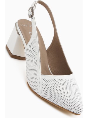 Limoya Donia Hakiki Deri Beyaz Topuklu Kadın Sandalet