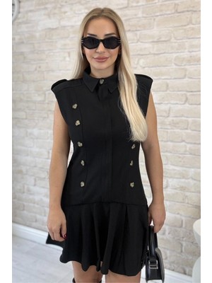 Muna Boutique Vienna Önden Gizli Fermuarlı Esnek Kumaş Elbise Siyah  Kadın Mini Elbise