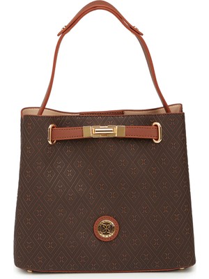 Tergan Kahverengi Print Kadın Omuz Çantası - S26Y1PR09192-R9C