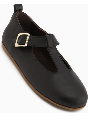 Limoya Danni Hakiki Deri Siyah Kemerli Kadın Babet