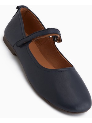 Limoya Sally Hakiki Deri Lacivert Bantlı Kadın Babet