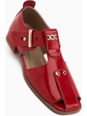 Limoya Veronica Hakiki Deri Kırmızı Kemerli Kadın Sandalet