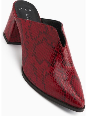 Limoya Rachel Hakiki Deri Kırmızı Yılan Desenli Kadın Topuklu Terlik
