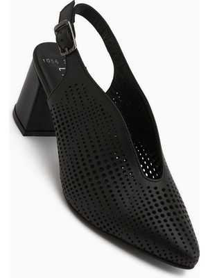 Limoya Nury Hakiki Deri Siyah Kadın Topuklu Ayakkabı