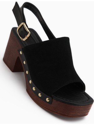 Limoya Cindy Siyah Süet Platform Topuklu Kadın Sandalet