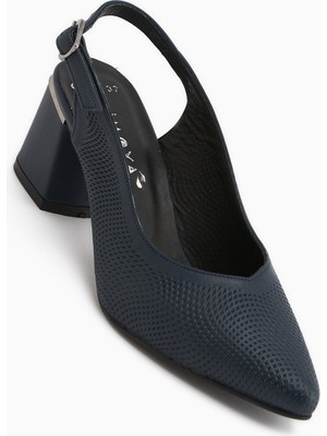 Limoya Ravina Hakiki Deri Lacivert Kadın Topuklu Ayakkabı