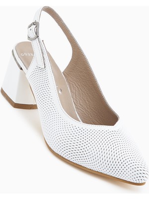 Limoya Ravina Hakiki Deri Beyaz Kadın Topuklu Ayakkabı