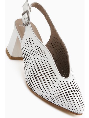 Limoya Nury Hakiki Deri Beyaz Kadın Topuklu Ayakkabı