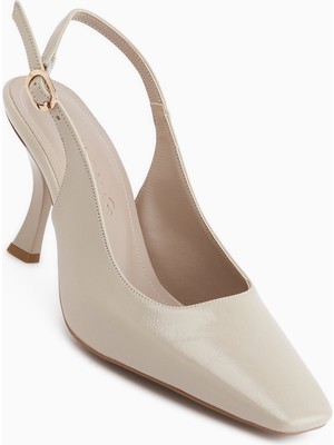 Limoya Senja Bej Küt Burunlu Kadın Topuklu Ayakkabı