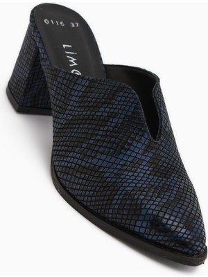 Limoya Rachel Hakiki Deri Lacivert Yılan Desenli Kadın Topuklu Terlik