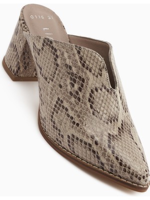 Limoya Rachel Hakiki Deri Bej Yılan Desenli Kadın Topuklu Terlik