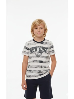 Rapapa Erkek Çocuk Çizgili Baskılı Tişör Tşort Takım -3927 Ant