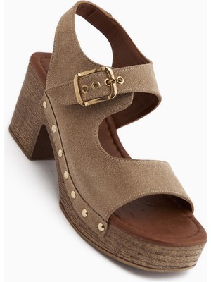 Limoya Cleo Vizon Süet Kemerli Platform Topuklu Kadın Sandalet