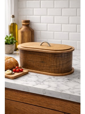 Feyza Design Ahşap Oval Ekmeklik, Şık ve Dayanıklı Mutfak Dekoru