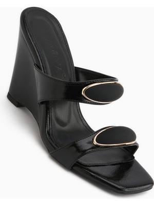 Limoya Mirsa Siyah Dolgu Topuklu Kadın Terlik