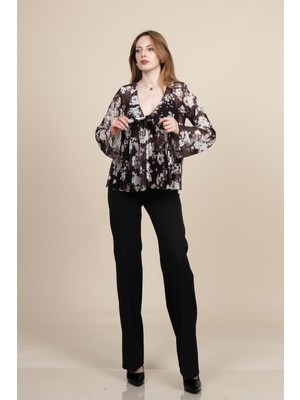 MissVina Önden Bağlamalı Uzun Kollu Tül Bluz 70054