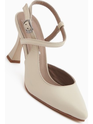 Limoya Lulia Hakiki Deri Bej Bilekten Tokalı Kadın Topuklu Ayakkabı
