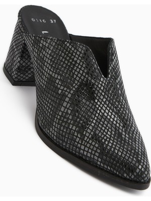 Limoya Rachel Hakiki Deri Siyah Yılan Desenli Kadın Topuklu Terlik