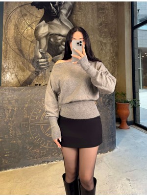 Lummi Kayık Yaka Yumuşak Kazak Gri