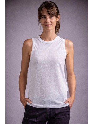 Kadın Flamlı Kumaş Sıfır Kolsuz Atlet  Basic Spor Üst, Günlük ve Fitness Kullanımına Uygun - Beyaz