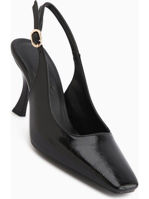 Limoya Senja Siyah Küt Burunlu Kadın Topuklu Ayakkabı