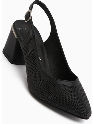 Limoya Ravina Hakiki Deri Siyah Kadın Topuklu Ayakkabı