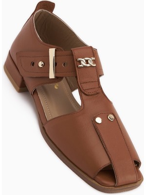 Limoya Veronica Hakiki Deri Taba Kemerli Kadın Sandalet