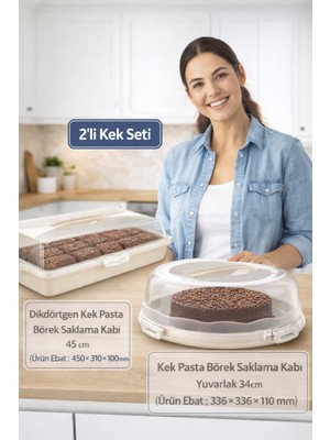 Feyza Design Çiftli 34CM Kek ve Börek Saklama ile 45CM Taşıma Fanusu Seti