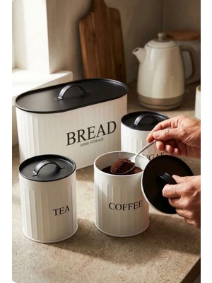 Feyza Design 4’lü Ekmeklik Set, Metal Kapaklı, Çay, Kahve, Şeker, Tezgah Üstü, Dolap Içi