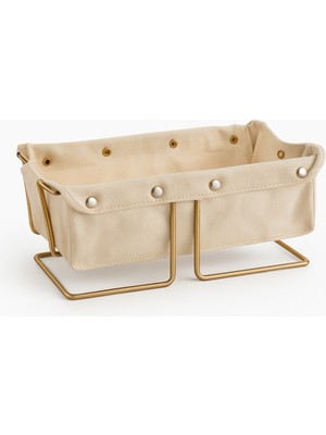 Feyza Design Şık Bej Kanvas Dikdörtgen Ekmek Sepeti, Çok Amaçlı Metal Tasarım