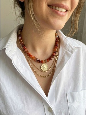 Bohera Doğal Taş Akik 3 Lü Kolye