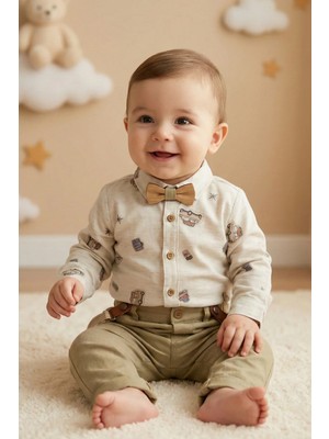 Cattac Kids %100 Pamuklu Erkek Bebek Antrasit Pantolonlu Kaykay Desenli 4'lü Takım