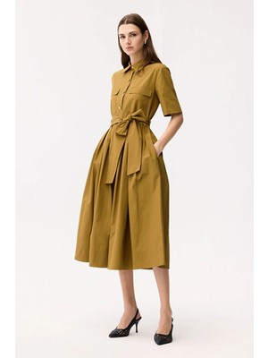 Adl Kuşaklı Gömlek Elbise Yeşil 12446410000